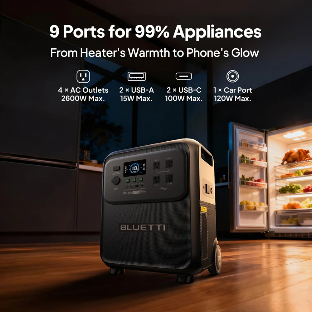 BLUETTI Elite 400 2600W 3840Wh Ultra Large Capacity Solar Power Station Multi High Power Ports Fast Dual Charging 6000 Long Cycle Battery Pack for RV Trailer Overlanding Permanent Off Grid Cabin Camping view 6