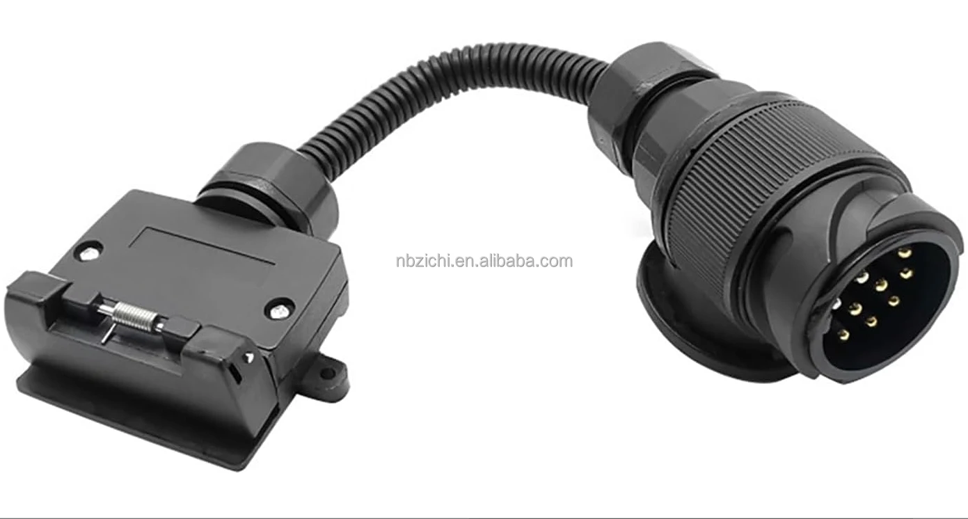 Trailer Adapter Euro 13 Pin Big Round Plug to Australian 7 Pin Flat Socket  Cable 13 Way Round Plug Connector