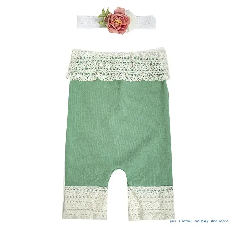 

67JC Newborn Girl Photography Prop Jumpsuit Cotton Romper Pant Set with Matching Flower Headband