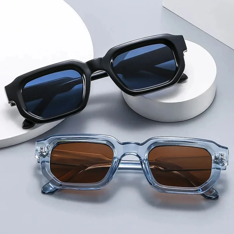 Quadratische Sonnenbrille für Männer und Frauen, UV400-Sonnenbrille, Vintage-Stil, blauer Tee, Punk, modische Sonnenbrille