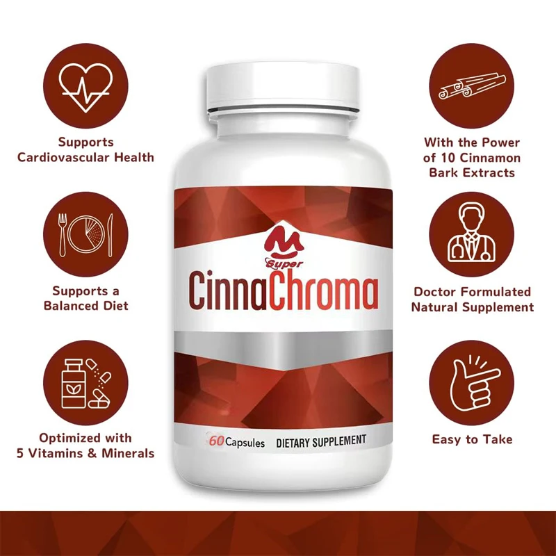 Cinnamon Capsules - Extracts of Chromium and Vanadium Pyridinate Supplement D3 K2 Support Metabolic Cardiovascular Health