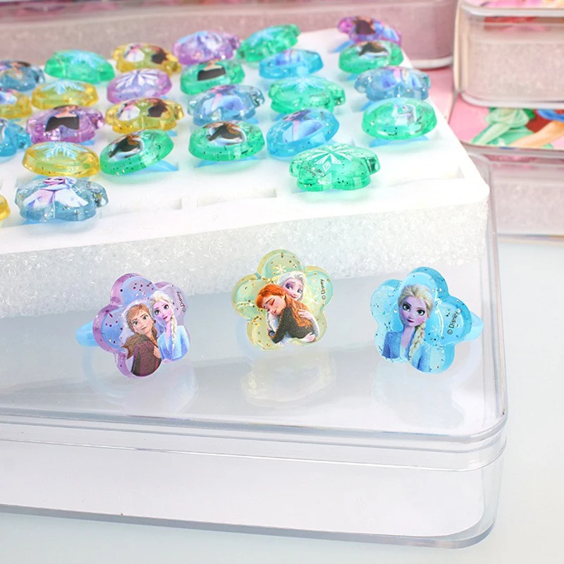 Bague Disney en PVC pour enfants, 20 pièces/boîte, personnage de dessin animé, princesse Elsa la reine des neiges, ensemble de bijoux pour bébé fille, jouet, cadeau d'anniversaire