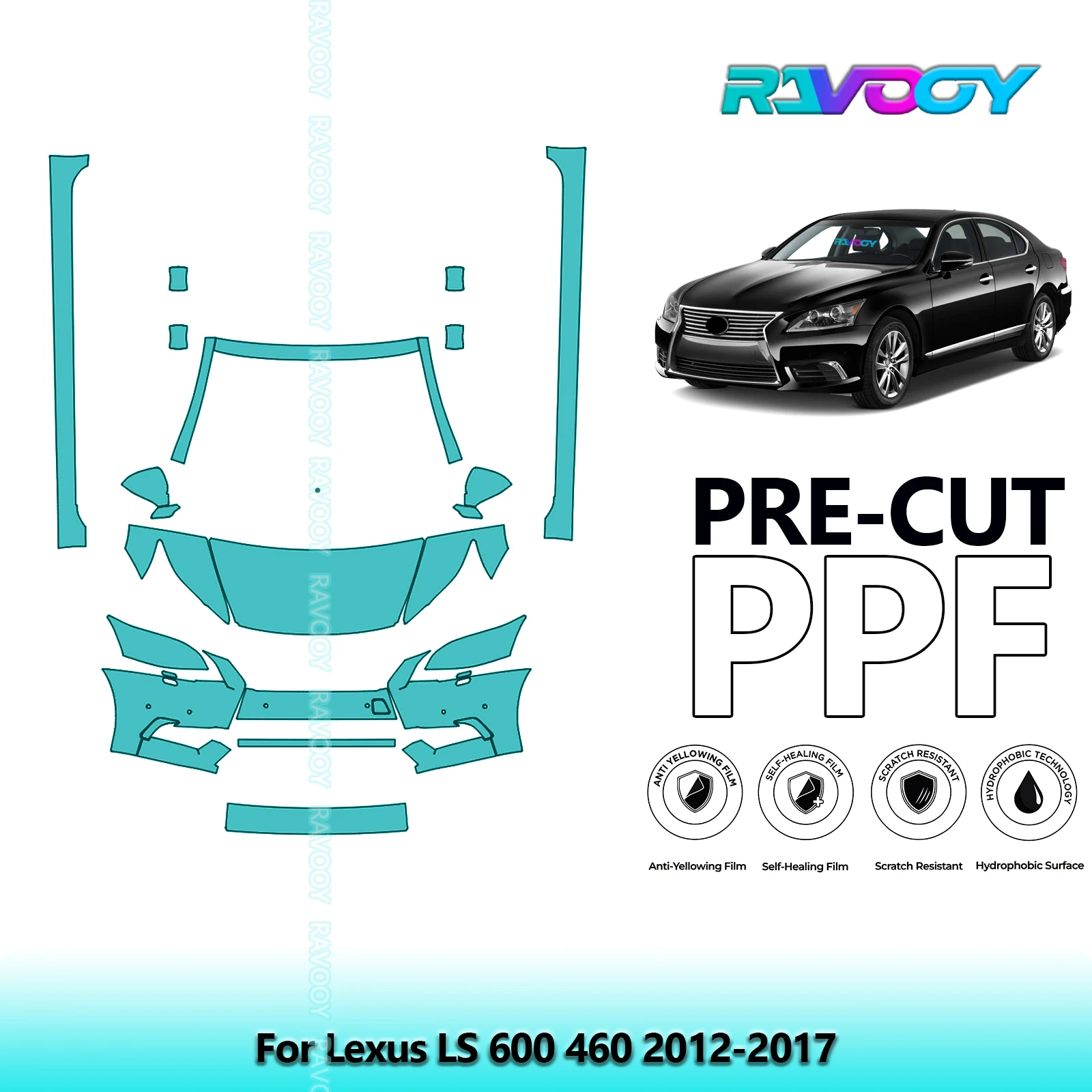 

8.5Mil Precut Paint Protection Film PPF Clear Bra Front Kit+Rockers For Lexus LS 600 460 2012-2017