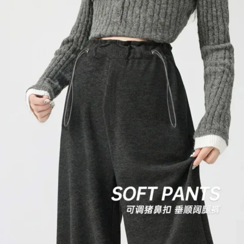 Pregnant Women's Wide-leg Pants Spring Autumn and Winter Velvet Thickened Outer Wear Casual Support Warm Long Leggings