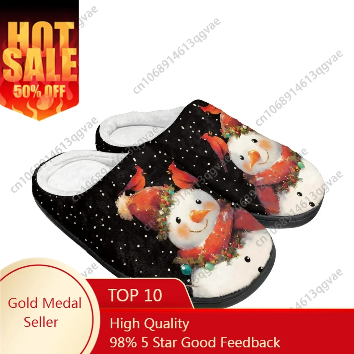 Oil Painting Happy Christmas Snowman Red Scarf Home Cotton Slippers Mens Womens Teenager Plush Bedroom Keep Warm Custom Slipper