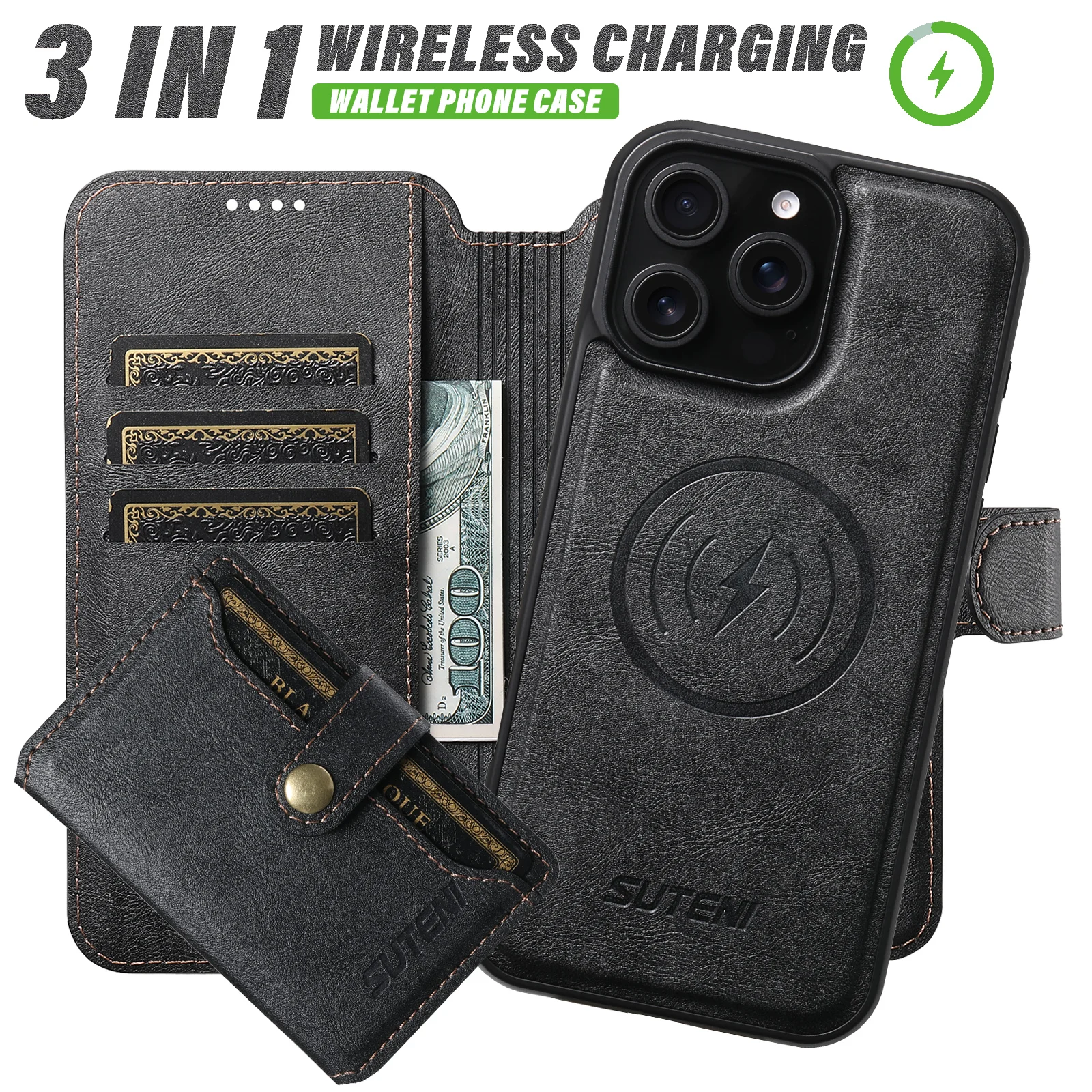 

Magnetic Card Slot Bracket Case for iphone 17 pro Max,17 Air,16 Plus,15,14,13,12 promax,Luxury Flip Leather Wallet Phone Cover