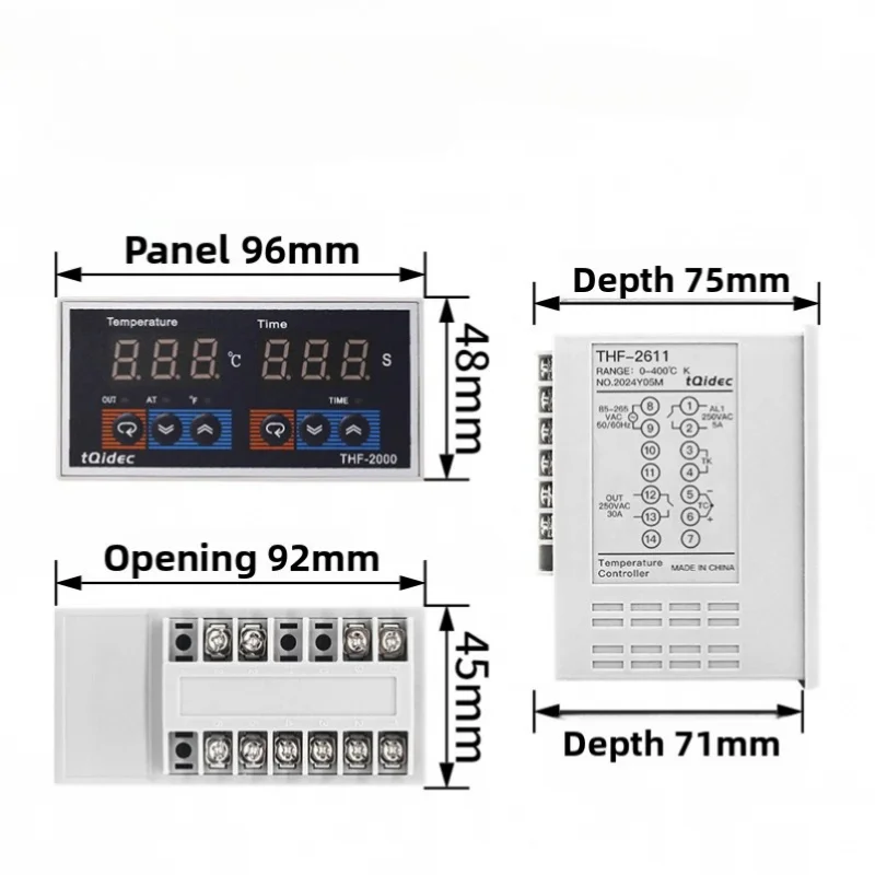 THF-2000 أداة التحكم في تكامل الوقت ودرجة الحرارة مرحل SSR مخرج AC85-AC265V شاشة ديجيتال وحدة تحكم PID K-type