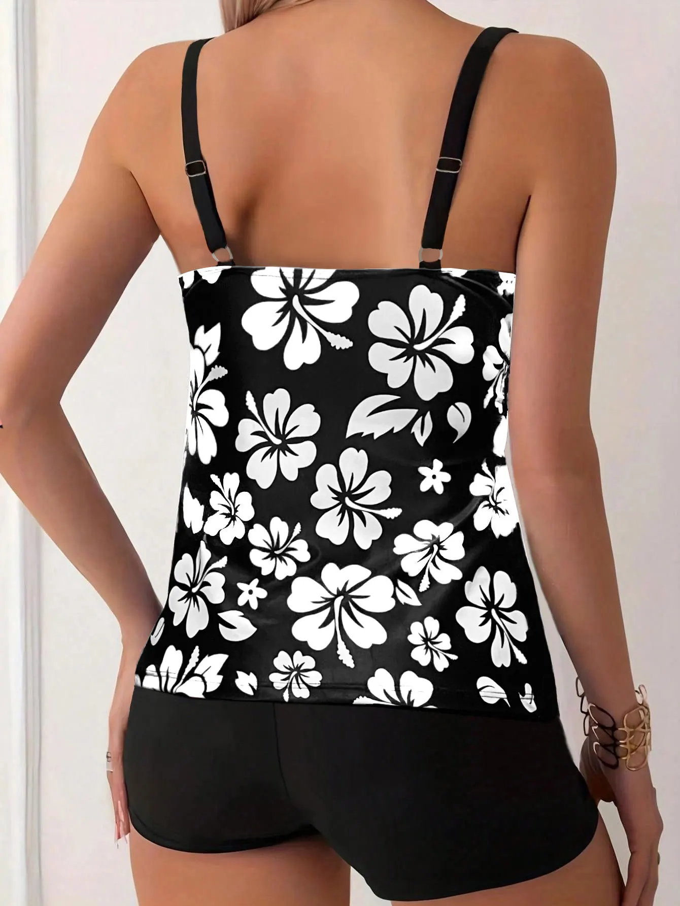 Split Tankini Women Swimsuit Loose Straps Plus Size Swimwear Floral Bikini Set Swimming Suit High Waist Bathing Suit XXL