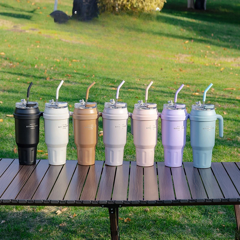 كأس بينجبا فراغ بطبقتين من الفولاذ المقاوم للصدأ مع مقبض ، ترمس أوتوماتيكي محمول ، سعة كبيرة ، خارجي ، رياضي