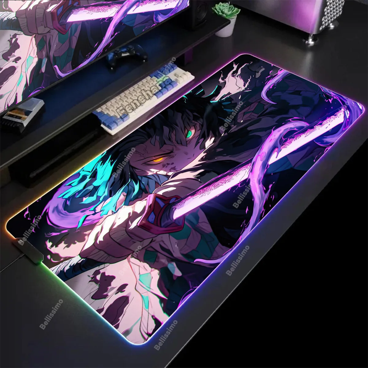 

Mousepads Design RGB Kimetsu No Yaiba Mousepad Large Gaming Desk Mat Luminous Desk Pad Backlit Keyboard Mats Big LED Mouse Mat