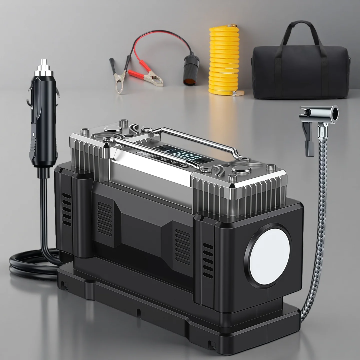 Digital Tire Inflator,High power Jet type Ai Air Compressor Air Pump,JKUOO with 12V DC Power Cord 7A Smart AI car mounted pump