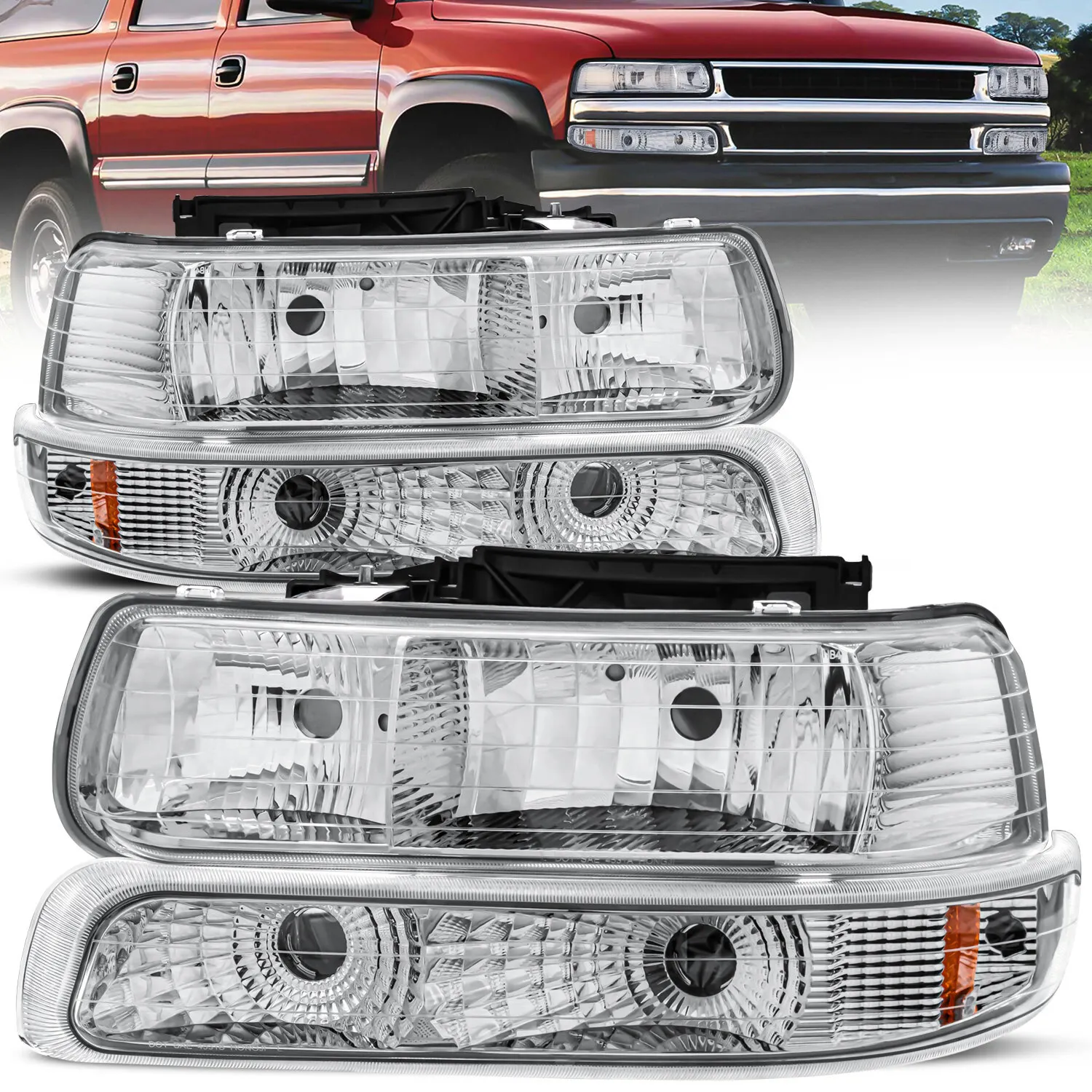 

2X Headlights Assembly For 1999-2002 Chevy Silverado & For 2000-2006 Suburban 1500 2500 Tahoe