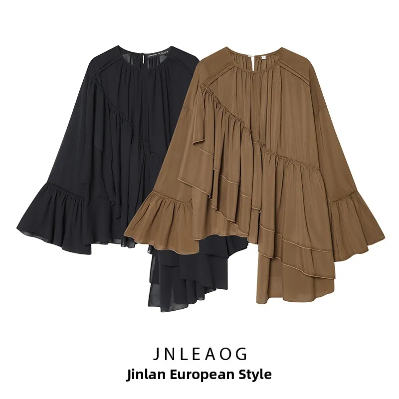 

Модная повседневная шифоновая блузка для женщин, универсальный осенний топ JNLEAOG из полиэстера с длинным рукавом для девушек