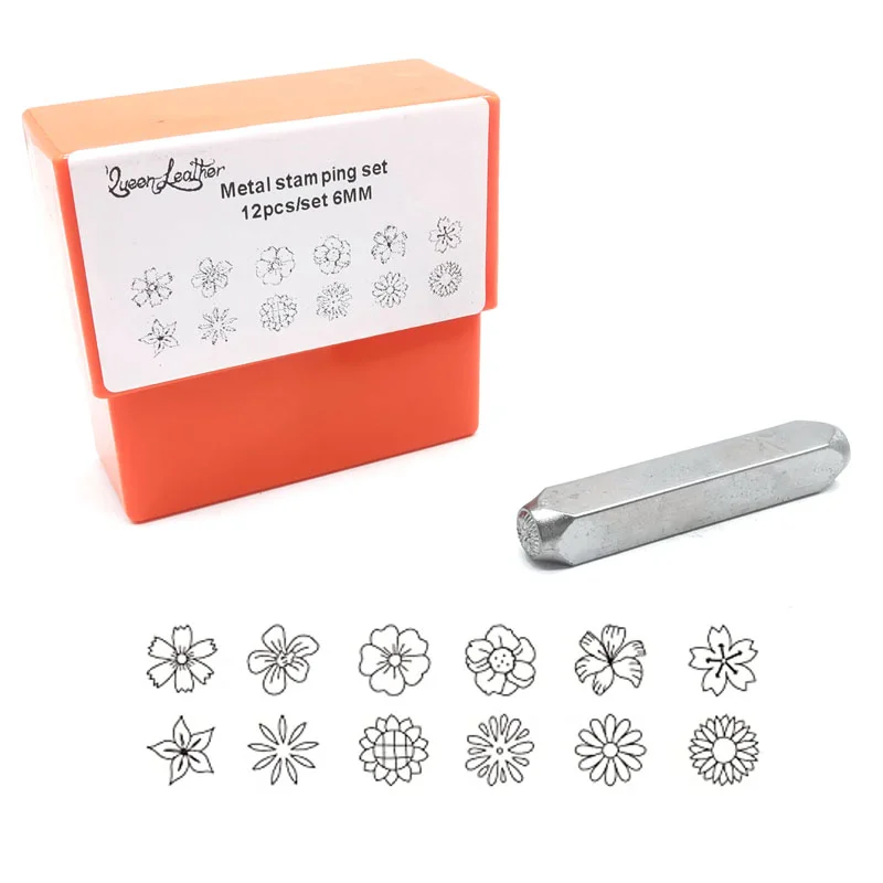 6mm flowers pattern metal stamp set jewelry DIY punching tool leather steel wood stamping custom pressing puncher 12pcs/set