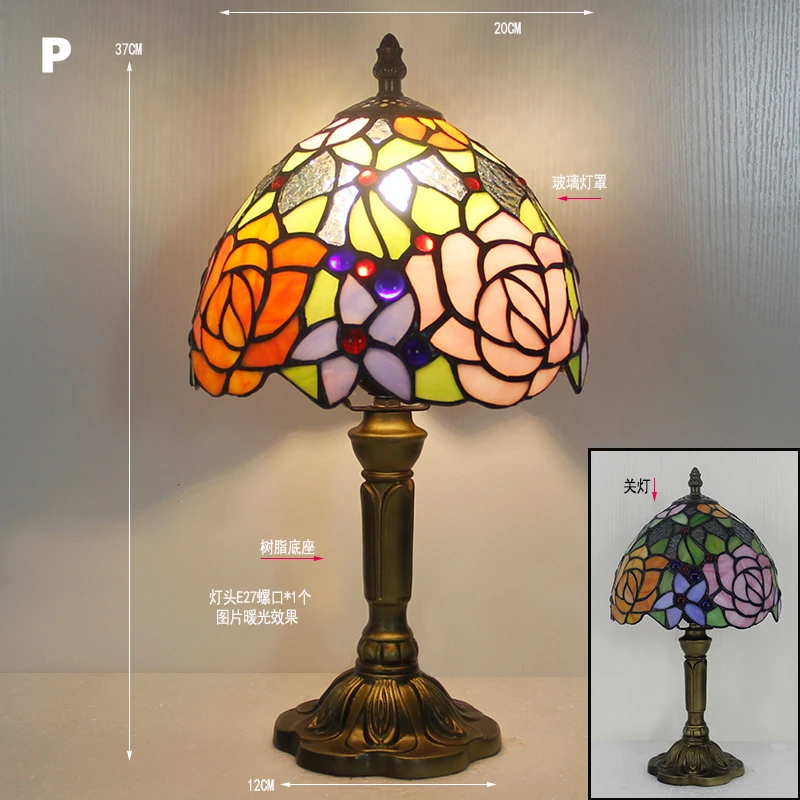 Klassieke kleurrijke tafellamp van gebrandschilderd glas E27 Vintage barokke mediterrane stijllamp voor slaapkamer, nachtkastje, bar, huisverlichting