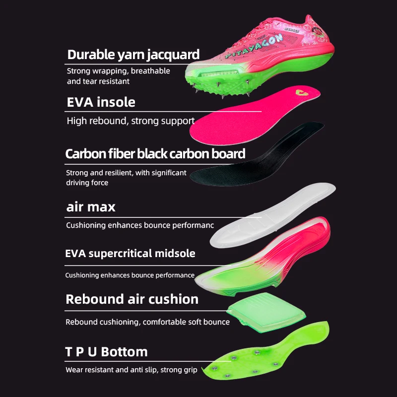 CIERSES Lightning Thunderbolt Full-Palm Carbon Plate Air Cushion Spiked Track Shoes Shock Absorption Unisex Running Shoes 2460