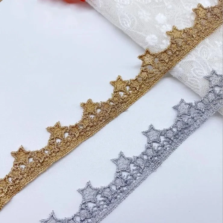 5Yard/Lot Gold Silber 2cm Stern Perlen Stickerei Spitze Trim Band DIY Halskette handgemachte Kleidung Hochzeits kleid Näh materialien – Detail 2
