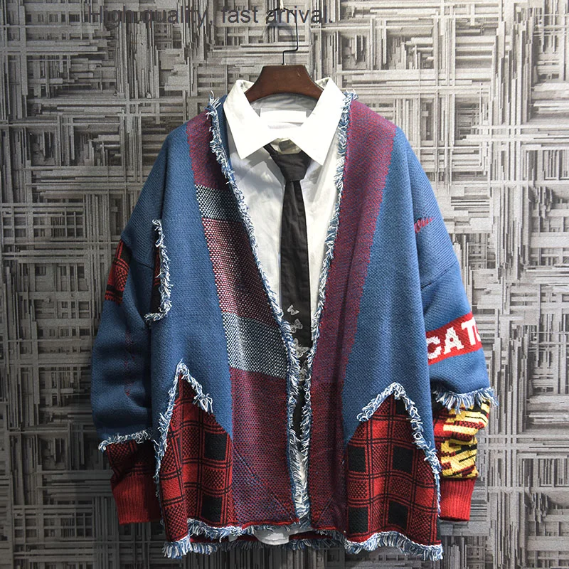 

Cardigan Retro Knitted Stitching Couple Lazy Sweater Men's Fall/Winter Baggy Coat Korean Fashion