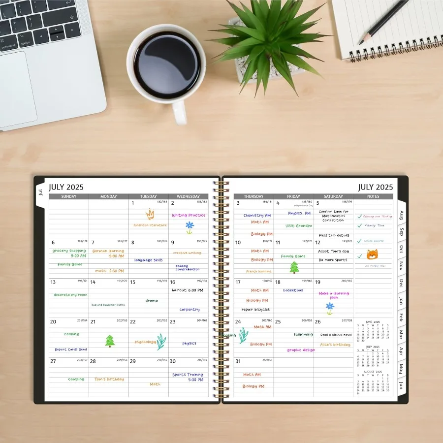 สมุดบันทึกการนัดหมาย 2025-2026 พร้อมตารางวางแผนรายสัปดาห์และรายเดือน กรกฎาคม 2025 มิถุนายน 2026 ขนาด 8.5 x 10.5 นิ้ว ใหญ่ แบ่งช่วงเวลา 15 นาที