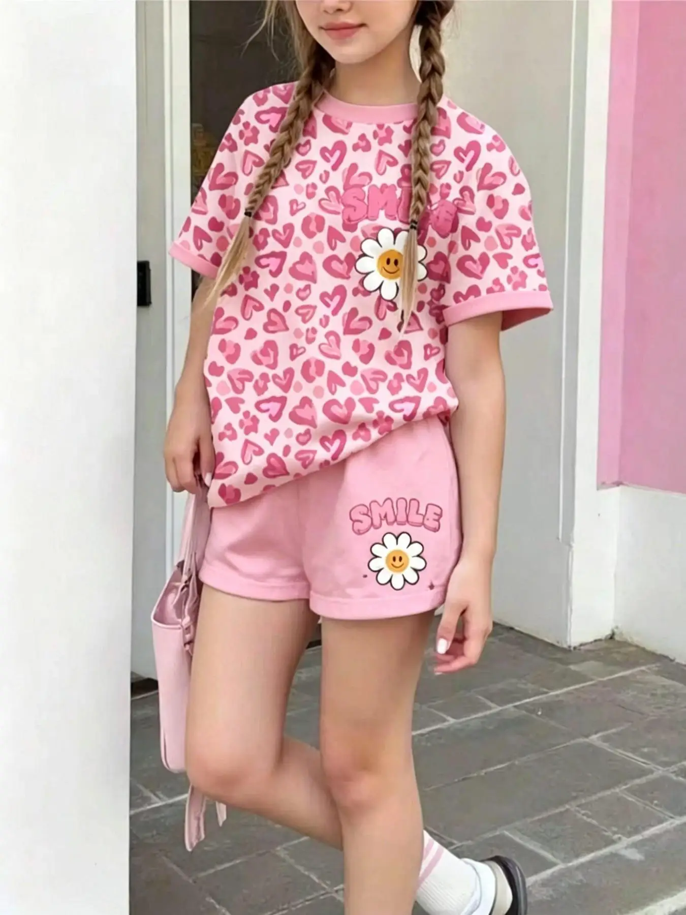 Girls' Floral Print Set, Floral Print Dress, Stretch Fabric, Two-Piece Clothing, Girls' Clothing, Popular Style