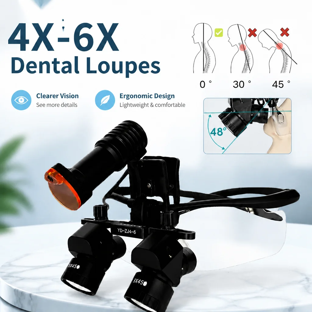 Dental 5x binocular magnifying glass with 48° Angle for prevention of cervical spondylosis Surgical dental equipment