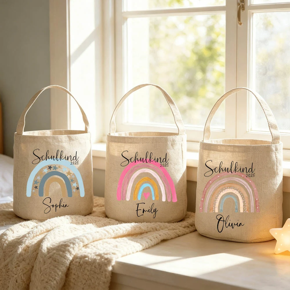Personalized Schulkind 2026 Tote Bag Customizable Large Capacity Rainbow Printed Storage Basket German Back To School Bag Gift