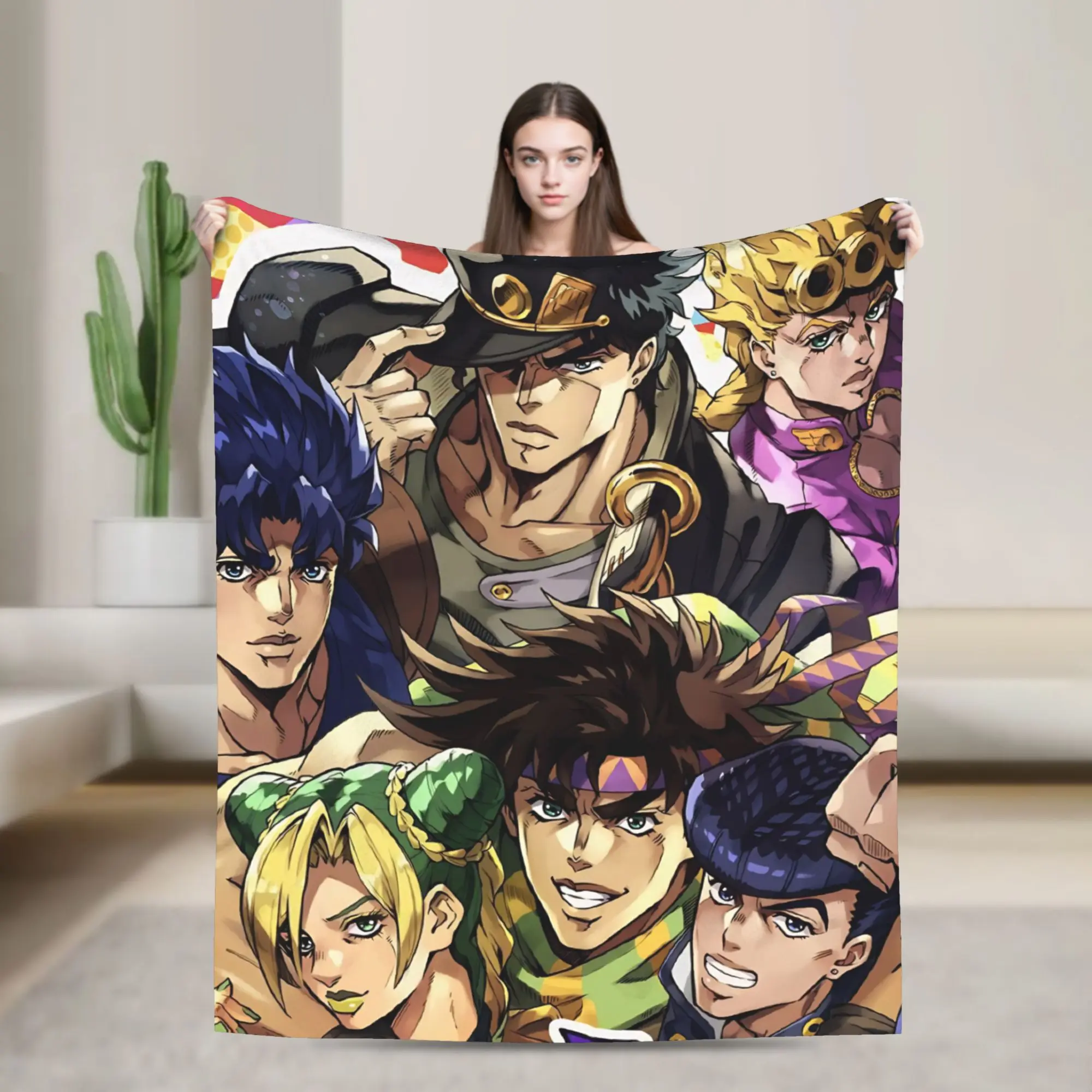 Anime  J-JoJos Bizarre Adventure Blankets Coral Fleece Plush Breathable Soft Throw Blankets for Bedding Bedroom Bedspreads