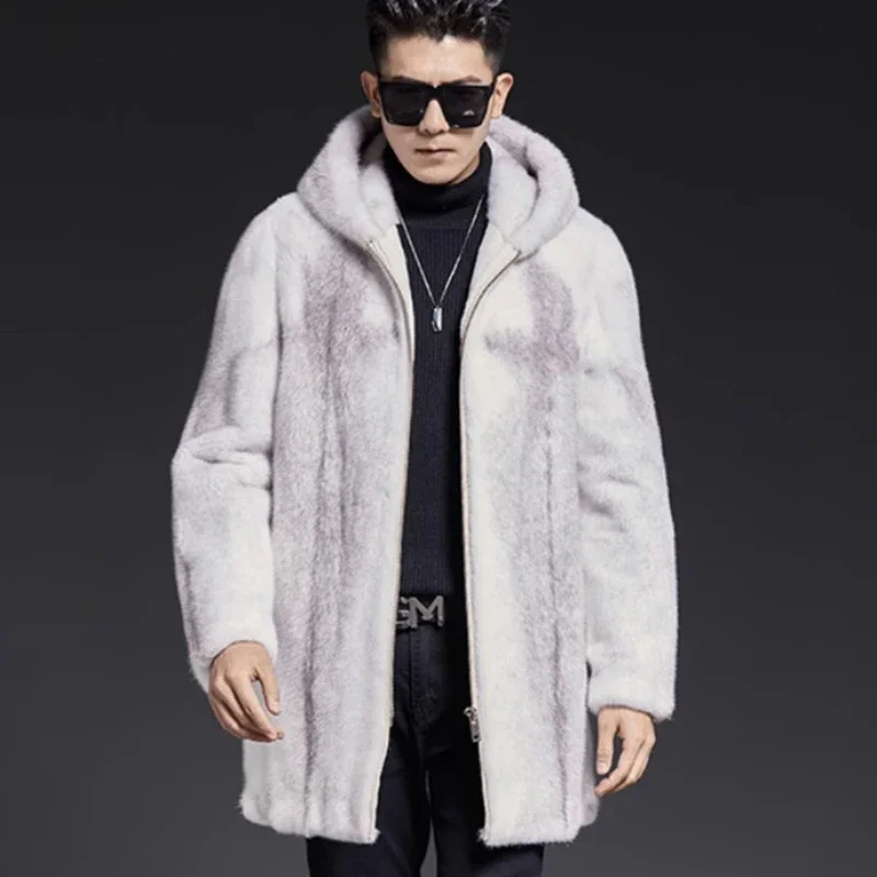 Autumn Winter Faux Fur Coat Men Large Long Men's Jacket Overcoat Mens Clothing Thick Coat Warm Hooded Jackets Maxi Coats