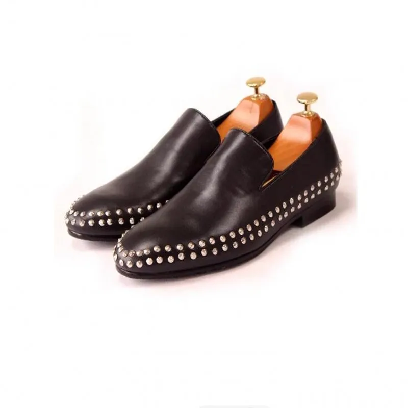 

Мужские лоферы ручной работы с заклепками, модные туфли из натуральной кожи для джентльменов, без застежек.