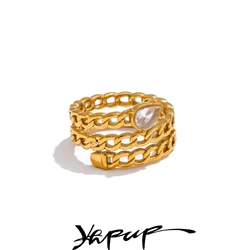 Yhpup Stainless Steel New Style Fashion Ring 18K Gold PVD Plated Creative Snake Shape Jewelry for Women Trendy Accessories Gift