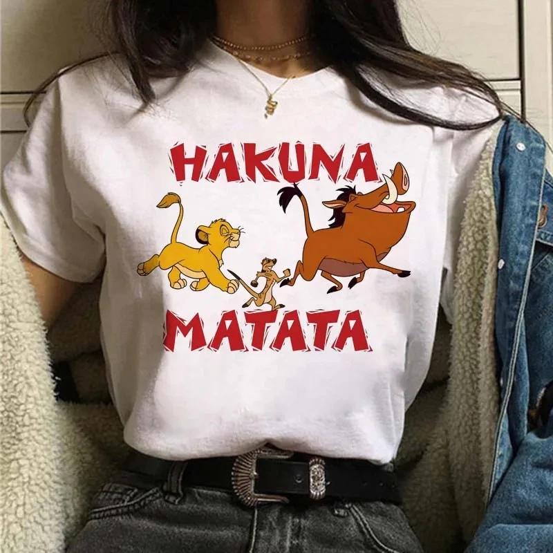 Disney Cartoon Hakuna Matata Lion King Printed Women Cotton T-Shirt Harajuku Ullzang Female T-shirt Ladies Tshirt Graphic Tops