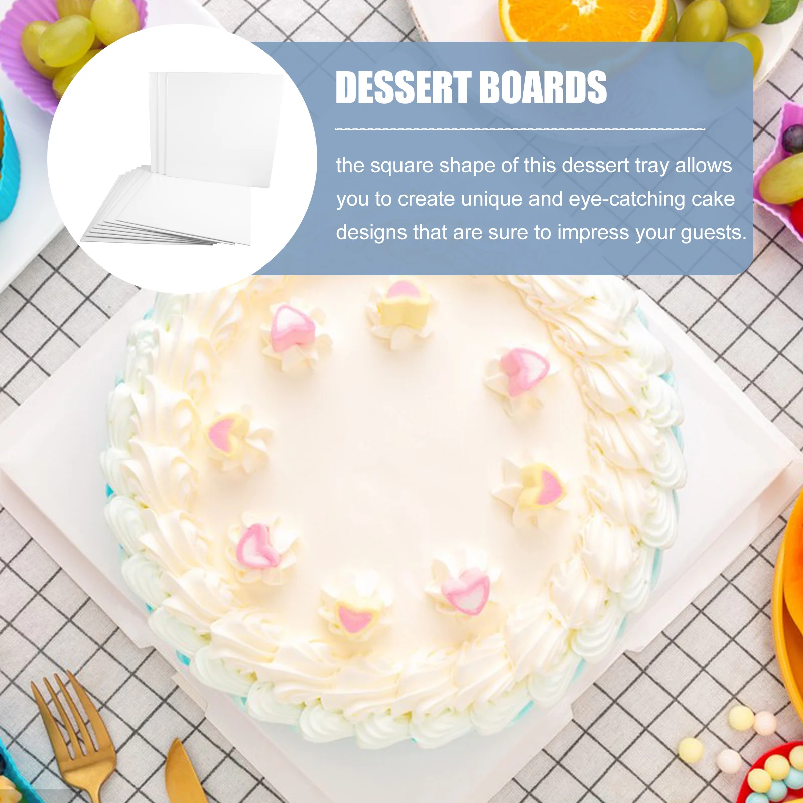 

10Pcs Cake Display Board Durable Paper Material Sturdy Base Raised Edges Perfect for Transport Cake Boards Dessert Boards