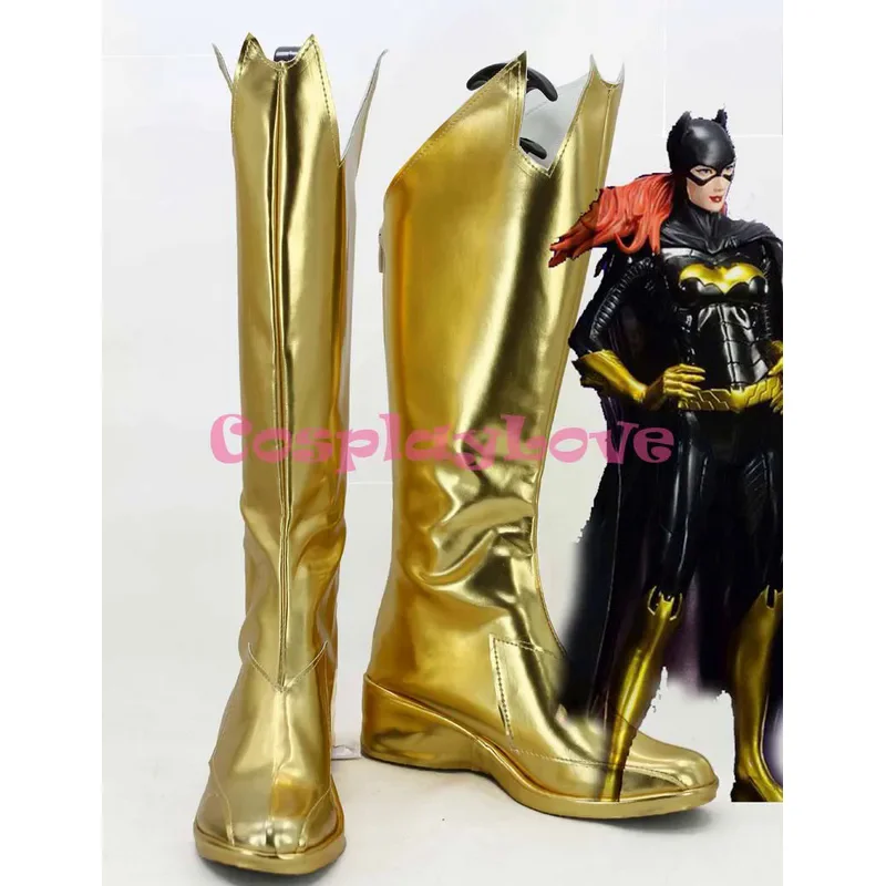 Newest Custom Made Japanese Anime Batgirl Cosplay Shoes Golden Long Boots Hand Made For Christmas Halloween