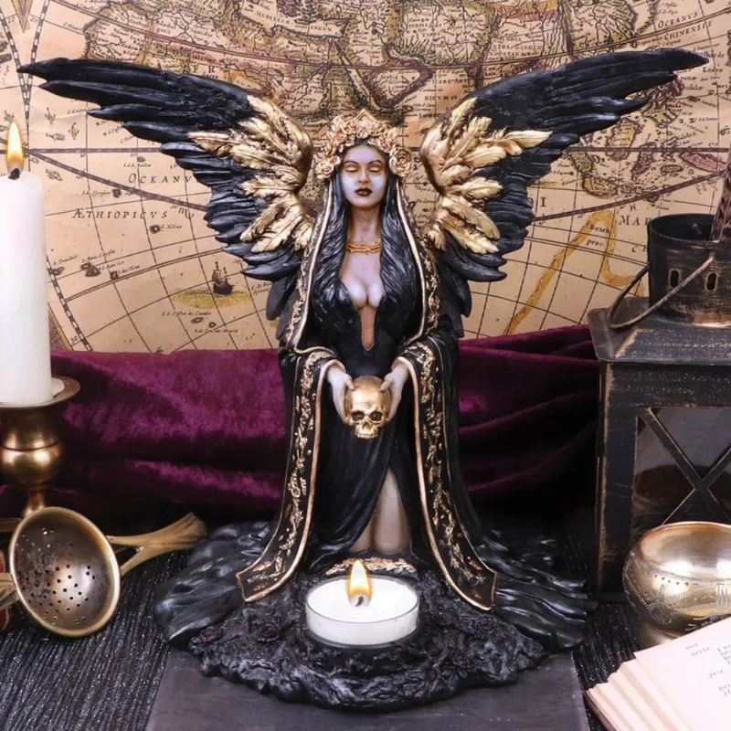 

Sorceress Statue, Gothic Skull Halloween Candle Holder, Grim Reaper Statue, Haunted House Decor