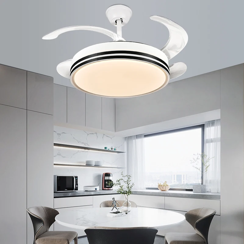 Ceiling Fans Modern Intelligent LED Ceiling Fans with 4 Retractable Blades Ventilador De Techo Con Luz Led Y Mando for Bedroom