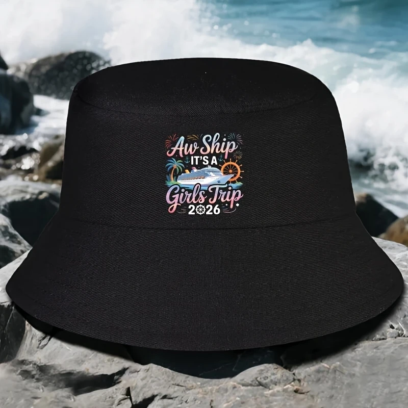 Sombrero de Pescador 'Aw Ship It's A Girls Trip 2026' para Viaje de Vacaciones en Crucero para Chicas |   Tela tejida moderna, lavable a máquina y sin elasticidad.