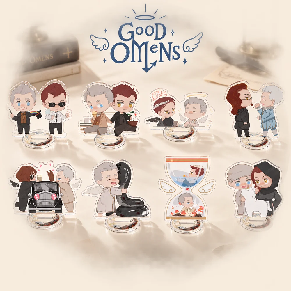 Good Omens 10cm Acrylic Stand Figures Keychain Classic TV Series Desktop Tabletop Ornament Fans Collectible Gift