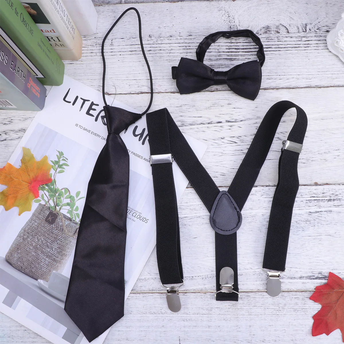 3 stücke In 1 Fliege Krawatte Hosenträger Set Elastische Clip Hosenträger Für Hochzeit Party Casual Wear Gürtel Zubehör