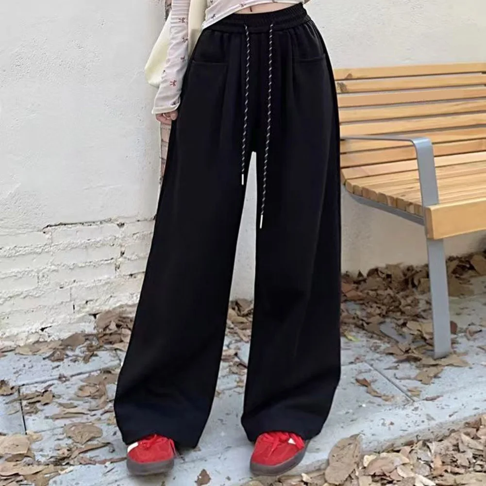 

Straight Leg Trousers Loose Pocket Pants Regular Clothing Length Pure Color Pattern Vacation Wear Polyester Fabric