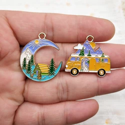 10pcs Moon Car Camping Charms for Jewelry Making Enamel Necklace Keychain Phone Pendant Diy Accessories Alloy Metal Gold Plated