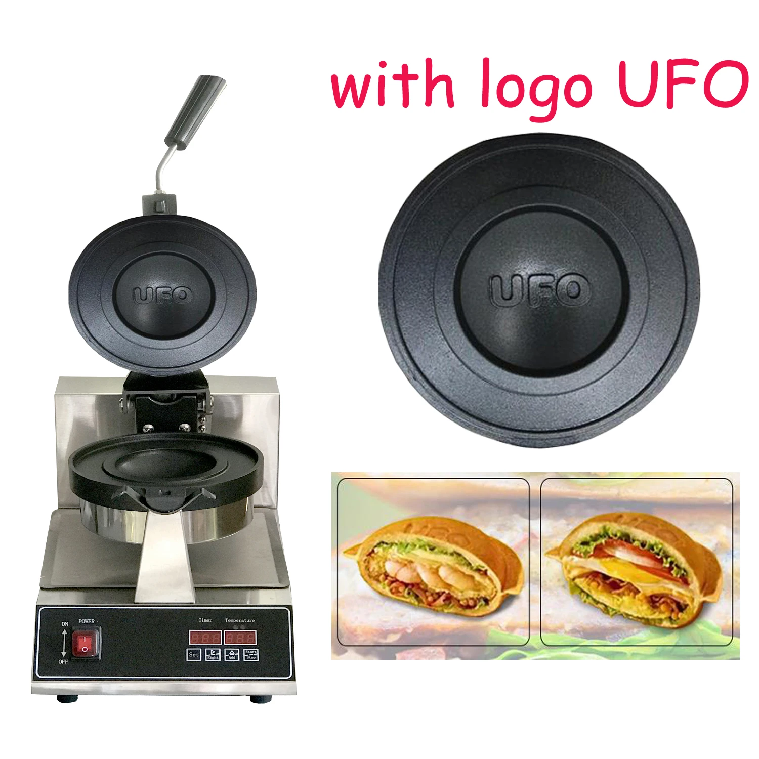 Cyfrowa maszyna do kanapek z logo UFO Lody Hamburger Obrotowa maszyna do gofrów Panini o 360°