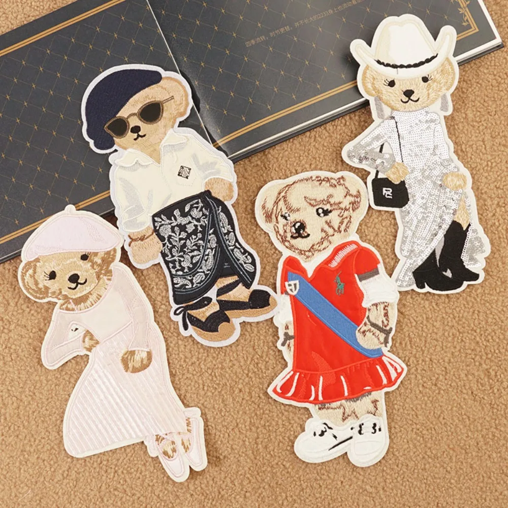 

Girl Bear Cloth Patches Clothes Decorative Applique Large Embroidery Patch Iron on Transfers for Clothing Stickers Scp Sewing