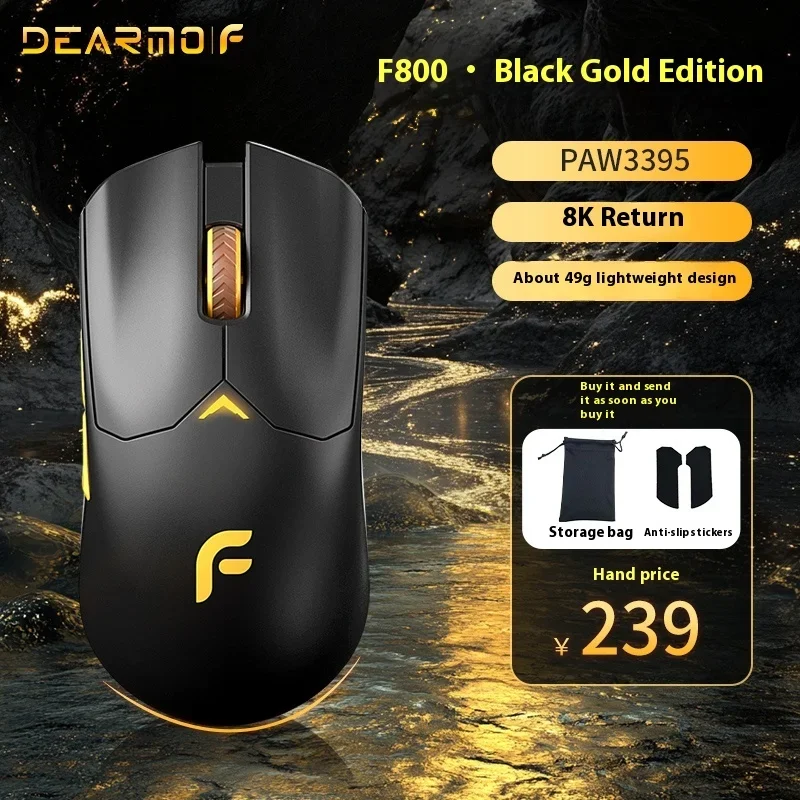 Dearmoif F800 Wireless Mouse 8k Return Paw3395 Tri Mode Lightweight E-Sports Gaming Mouse Customized PC Gamer Accessories Gifts