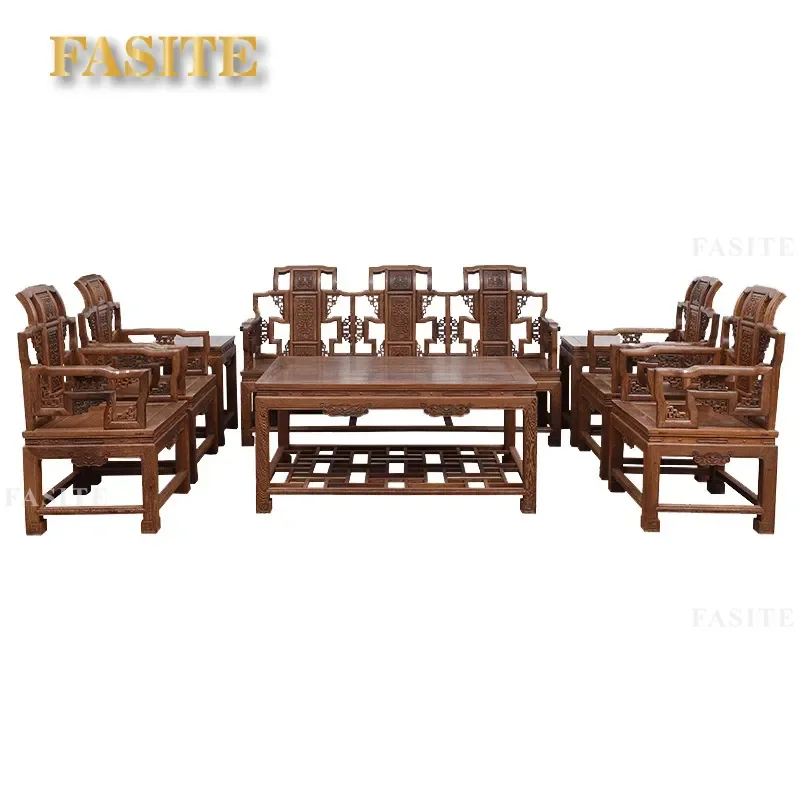 For Living Room Solid Wood Antique Chinese Sofa Chair Set Rosewood Furniture Traditional Style Durable Comfortable Home Decor