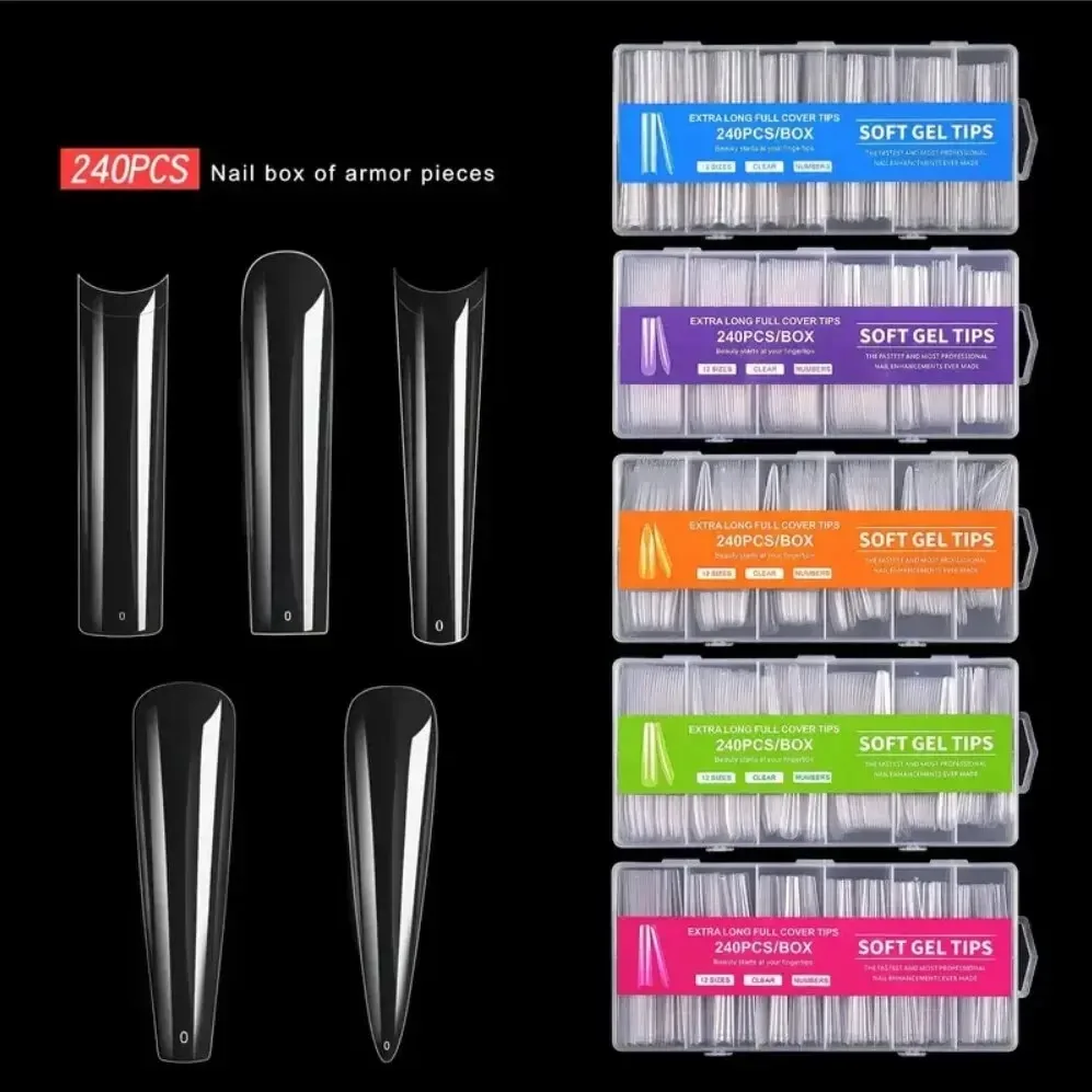 240Pcs Extra Long C Curve Nail Tips Clear False Nail Tips For Gel Acrylic Press On Nails Professional Home DIY With Box image 3
