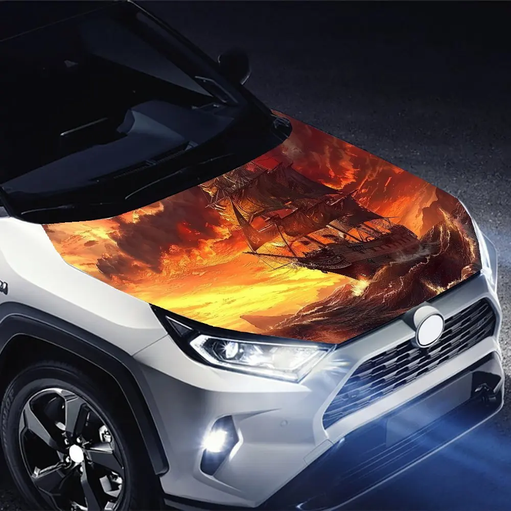 قوارب الشراعية عند غروب الشمس تغليف غطاء السيارة - زخرفة سيارة عالية الجودة ومتينة ومقاومة للماء، خارجيات سيارة مخصصة، حيوان P