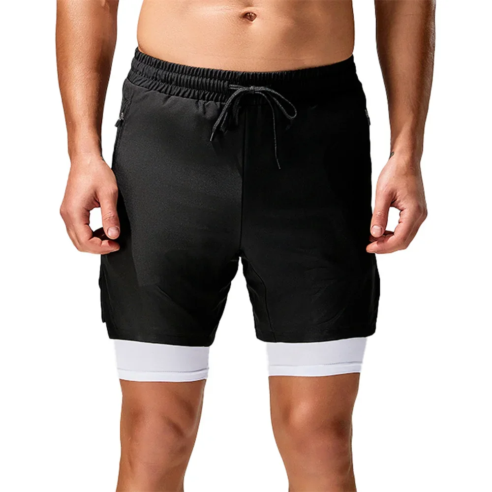 Pantaloncini da corsa fitness da palestra da uomo Pantaloni corti sportivi casual da uomo Pantaloncini da jogging da allenamento per abbigliamento sportivo a due piani leggeri