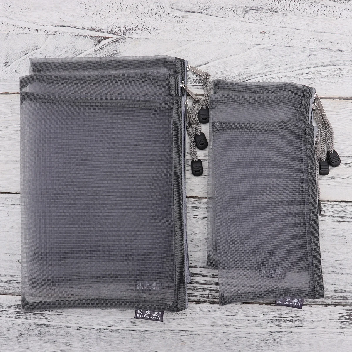 6Pcs Mesh Stationery Bag Grey Portable Zippered File Organizer Small A5 A6 Document Holder for Office School Supplies