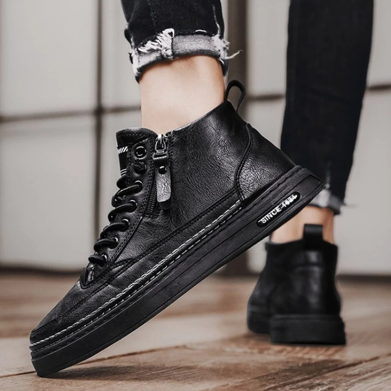 

Мужская обувь без шнуровки в британском стиле, весна-осень 2023, противоскользящая обувь на толстой подошве в стиле ретро с высоким берцем, повседневная модная обувь