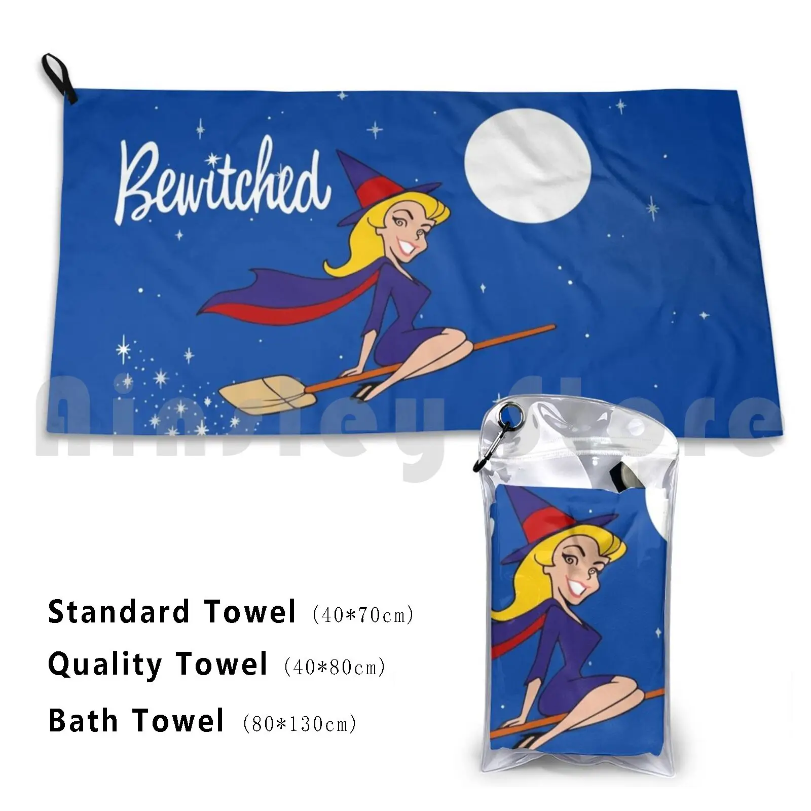 Bewitched 60s Retro Custom Towel Bath Towel Cartoon Bewitched Endora Darrin Montgomery Witch Witches Screen